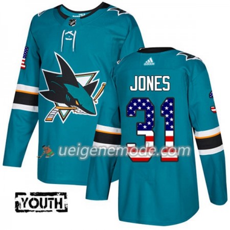 Kinder Eishockey San Jose Sharks Trikot Martin Jones 31 Adidas 2017-2018 Teal USA Flag Fashion Authentic